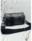 (LIKE NEW) MICROCHIP LOUIS VUITTON CITY KEEPALL IN BLACK LV AEROGRAM LEATHER 