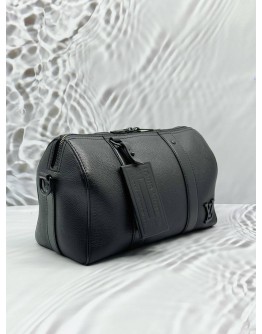 (LIKE NEW) MICROCHIP LOUIS VUITTON CITY KEEPALL IN BLACK LV AEROGRAM LEATHER 