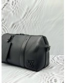 (LIKE NEW) MICROCHIP LOUIS VUITTON CITY KEEPALL IN BLACK LV AEROGRAM LEATHER 