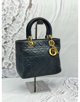 CHRISTIAN DIOR VINTAGE MEDIUM LADY DIOR IN DARK BLUE LAMBSKIN LEATHER