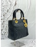 CHRISTIAN DIOR VINTAGE MEDIUM LADY DIOR IN DARK BLUE LAMBSKIN LEATHER