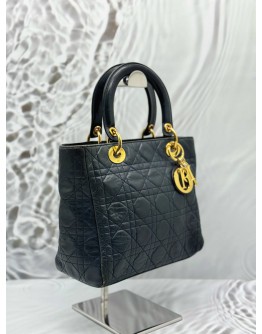 CHRISTIAN DIOR VINTAGE MEDIUM LADY DIOR IN DARK BLUE LAMBSKIN LEATHER