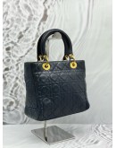 CHRISTIAN DIOR VINTAGE MEDIUM LADY DIOR IN DARK BLUE LAMBSKIN LEATHER