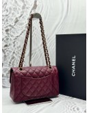 (UNUSED) 2025 MICROCHIP CHANEL SMALL CLASSIC DOUBLE FLAP BAG IN BURGUNDY CAVIAR LEATHER -FULL SET-
