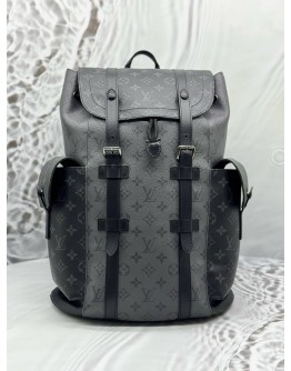 MICROCHIP LOUIS VUITTON CHRISTOPHER MM BACKPACK IN BLACK AND GREY MONOGRAM ECLIPSE CANVAS WITH LEATHER