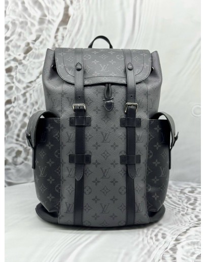 MICROCHIP LOUIS VUITTON CHRISTOPHER MM BACKPACK IN BLACK AND GREY MONOGRAM ECLIPSE CANVAS WITH LEATHER
