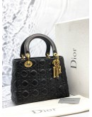 (RAYA PROMO) CHRISTIAN DIOR MEDIUM LADY DIOR IN BLACK CANNAGE CALFSKIN LEATHER -FULL SET-