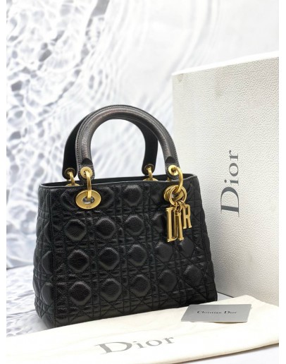 (RAYA PROMO) CHRISTIAN DIOR MEDIUM LADY DIOR IN BLACK CANNAGE CALFSKIN LEATHER -FULL SET-