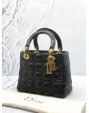 (RAYA PROMO) CHRISTIAN DIOR MEDIUM LADY DIOR IN BLACK CANNAGE CALFSKIN LEATHER -FULL SET-