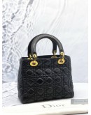 (RAYA PROMO) CHRISTIAN DIOR MEDIUM LADY DIOR IN BLACK CANNAGE CALFSKIN LEATHER -FULL SET-