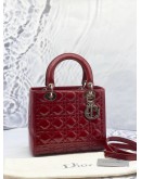 (RAYA PROMO) CHRISTIAN DIOR MEDIUM LADY DIOR IN RED CANNAGE PATENT LEATHER 