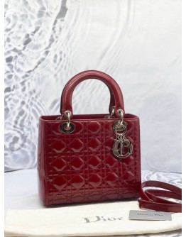 (RAYA PROMO) CHRISTIAN DIOR MEDIUM LADY DIOR IN RED CANNAGE PATENT LEATHER 