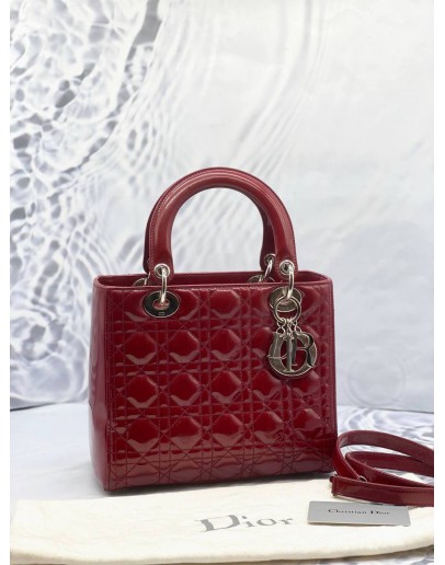 (RAYA PROMO) CHRISTIAN DIOR MEDIUM LADY DIOR IN RED CANNAGE PATENT LEATHER 