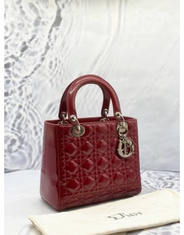 (RAYA PROMO) CHRISTIAN DIOR MEDIUM LADY DIOR IN RED CANNAGE PATENT LEATHER 