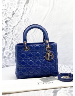(RAYA PROMO) CHRISTIAN DIOR MEDIUM LADY DIOR IN ROYAL BLUE CANNAGE LAMBSKIN LEATHER