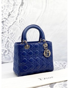 (RAYA PROMO) CHRISTIAN DIOR MEDIUM LADY DIOR IN ROYAL BLUE CANNAGE LAMBSKIN LEATHER