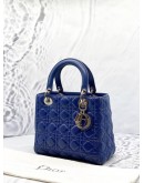 (RAYA PROMO) CHRISTIAN DIOR MEDIUM LADY DIOR IN ROYAL BLUE CANNAGE LAMBSKIN LEATHER