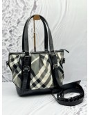 (RAYA PROMO) BURBERRY LOWRY HOBO SHOULDER BAG IN BLACK BEAT CHECK NYLON WITH PATENT LEATHER