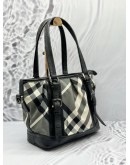 (RAYA PROMO) BURBERRY LOWRY HOBO SHOULDER BAG IN BLACK BEAT CHECK NYLON WITH PATENT LEATHER