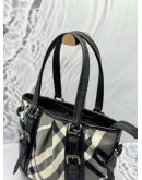 (RAYA PROMO) BURBERRY LOWRY HOBO SHOULDER BAG IN BLACK BEAT CHECK NYLON WITH PATENT LEATHER