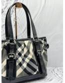 (RAYA PROMO) BURBERRY LOWRY HOBO SHOULDER BAG IN BLACK BEAT CHECK NYLON WITH PATENT LEATHER
