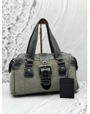 (RAYA PROMO) BURBERRY BLUE LABEL HANDBAG IN BLACK AND WHITE WOVEN FABRIC WITH BLACK LEATHER
