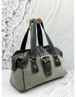 (RAYA PROMO) BURBERRY BLUE LABEL HANDBAG IN BLACK AND WHITE WOVEN FABRIC WITH BLACK LEATHER