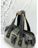 (RAYA PROMO) BURBERRY BLUE LABEL HANDBAG IN BLACK AND WHITE WOVEN FABRIC WITH BLACK LEATHER