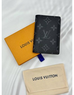 (UNUSED) 2026 MICROCHIP LOUIS VUITTON POCKET ORGANIZER IN BLACK MONOGRAM ECLIPSE CANVAS -FULL SET-
