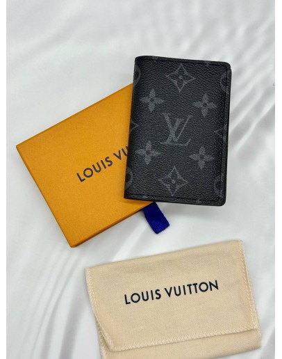 (UNUSED) 2026 MICROCHIP LOUIS VUITTON POCKET ORGANIZER IN BLACK MONOGRAM ECLIPSE CANVAS -FULL SET-