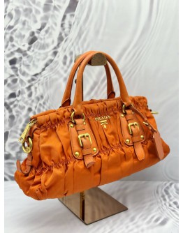 (RAYA PROMO) PRADA GAUFRE TOTE BAG IN ORANGE NYLON WITH LEATHER
