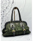 (RAYA PROMO) PRADA GAUFRE BRAIDED TOTE BAG IN OLIVE GREEN NYLON WITH DARK BROWN LEATHER