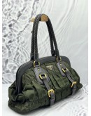 (RAYA PROMO) PRADA GAUFRE BRAIDED TOTE BAG IN OLIVE GREEN NYLON WITH DARK BROWN LEATHER