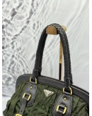 (RAYA PROMO) PRADA GAUFRE BRAIDED TOTE BAG IN OLIVE GREEN NYLON WITH DARK BROWN LEATHER