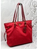 (CNY PROMO) PRADA TOTE SHOULDER BAG IN RED TESSUTO WITH LEATHER