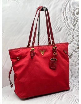 (CNY PROMO) PRADA TOTE SHOULDER BAG IN RED TESSUTO WITH LEATHER