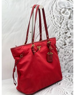 (CNY PROMO) PRADA TOTE SHOULDER BAG IN RED TESSUTO WITH LEATHER