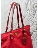 (CNY PROMO) PRADA TOTE SHOULDER BAG IN RED TESSUTO WITH LEATHER