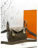 (BRAND NEW) 2023 HERMES MINI LINDY IN ETOUPE CLEMENCE LEATHER -FULL SET-