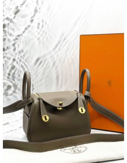 (BRAND NEW) 2023 HERMES MINI LINDY IN ETOUPE CLEMENCE LEATHER -FULL SET-