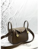 (BRAND NEW) 2023 HERMES MINI LINDY IN ETOUPE CLEMENCE LEATHER -FULL SET-
