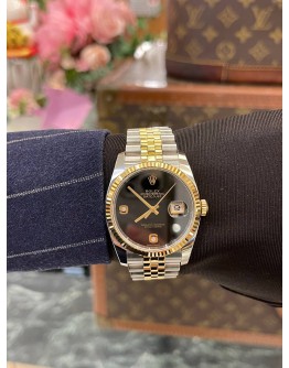 (LIKE NEW) 2017 ROLEX DATEJUST 36 REF 116233 HALF 18K 750 YELLOW GOLD BLACK DIAMOND DIAL 36MM AUTOMATIC WATCH