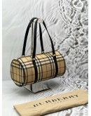 BURBERRY PAPILLON HANDBAG IN BEIGE NOVA CHECK CANVAS WITH BLACK LEATHER