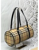 BURBERRY PAPILLON HANDBAG IN BEIGE NOVA CHECK CANVAS WITH BLACK LEATHER