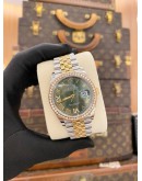 (LIKE NEW) 2019 ROLEX DATEJUST 36 HALF 18K 750 YELLOW GOLD REF 126283 JUBILEE FACTORY DIAMOND GREEN ROMAN VI IX DIAMOND DIAL 36MM AUTOMATIC WATCH -FULL SET-