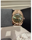 (BRAND NEW) 2024 ROLEX DAY-DATE 40 18K 750 ROSE GOLD REF 228235 AVOCADO GREEN DIAL AUTOMATIC WATCH -FULL SET-