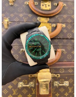 (UNUSED) ROLEX MILGAUSS BAMFORD LIMITED EDITION 100PCS WORLDWIDE REF 116400 EMERALD GEMSTONE BAGUETTE BEZEL BLACK DIAL 40MM AUTOMATIC WATCH