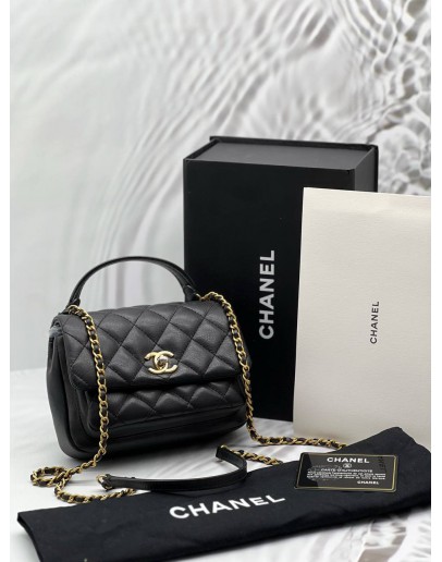 (CNY PROMO) CHANEL MINI TOP HANDLE FLAP BAG IN BLACK LEATHER -FULL SET-