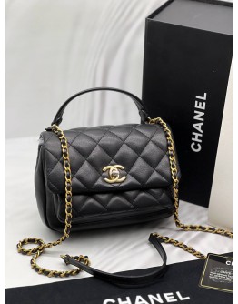 (CNY PROMO) CHANEL MINI TOP HANDLE FLAP BAG IN BLACK LEATHER -FULL SET-