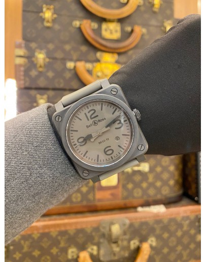 (LIKE NEW) 2021 BELL & ROSS BLACK CERAMIC COMMANDO CE REF BR0392 DESERT GRAY DIAL 42MM AUTOMATIC WATCH